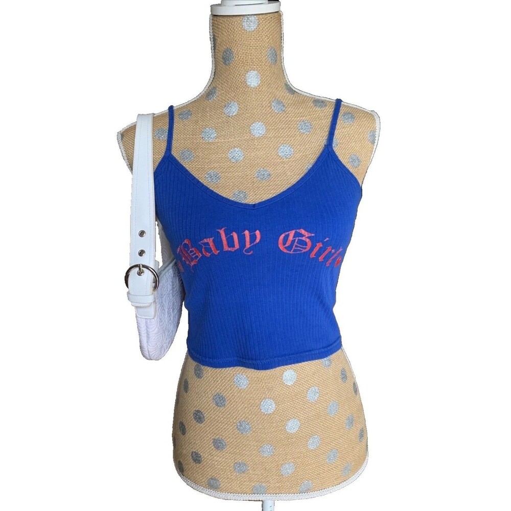 Vintage Y2K Crop Cami Top  Mcbling Ribbed Tank Old English 2000s Hip hop XS